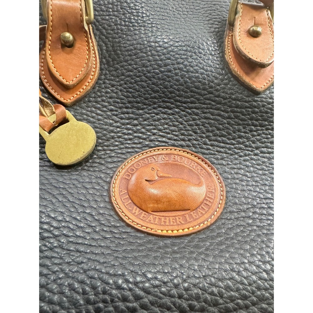 Dooney & Bourke Vintage All Weather Leather Domed Satchel Black Tan Made in USA - Picture 2 of 8